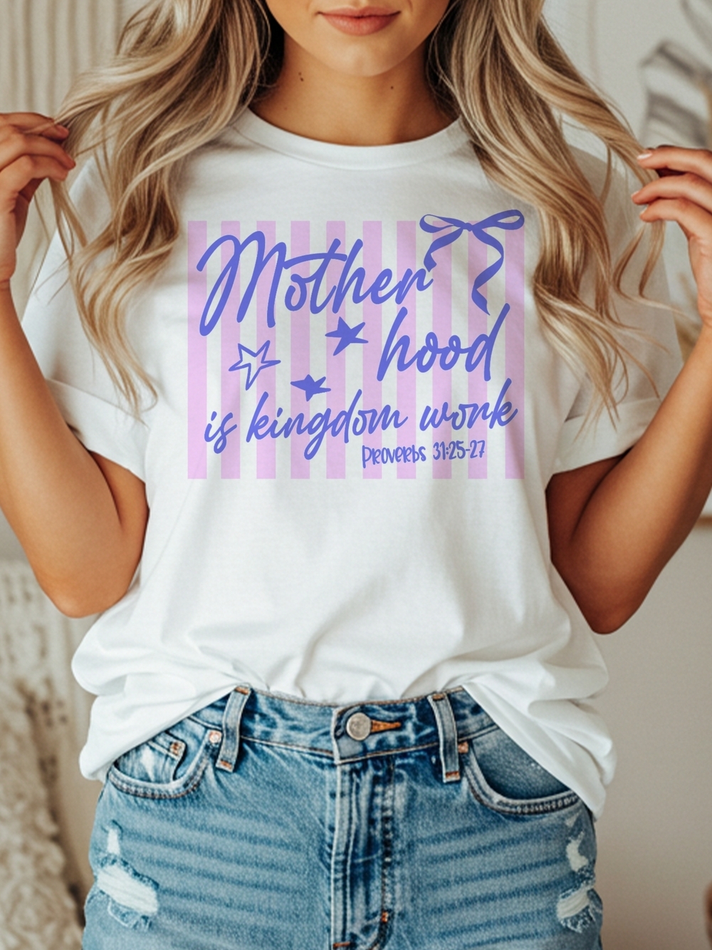 Motherhood Is Kingdom Work Graphic Tee - White & Lavender